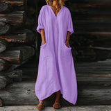 Mila | Vestido Maxi de Lino con Escote en V