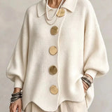 Emma | Cárdigan oversize con cuello y botones metálicos grandes