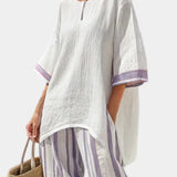 Allegra | Conjunto de Camiseta y Pantalón de Bambú a Rayas