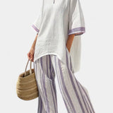 Allegra | Conjunto de Camiseta y Pantalón de Bambú a Rayas