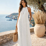 Jimena | Vestido midi de lino con cuello mao
