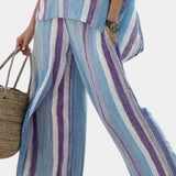 Ginevra | Conjunto de Top Malva y Pantalón de Lino a Rayas