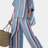 Ginevra | Conjunto de Top Malva y Pantalón de Lino a Rayas